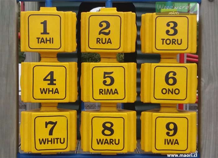 Maori numbers 1 to 9 at a playground in New Zealand